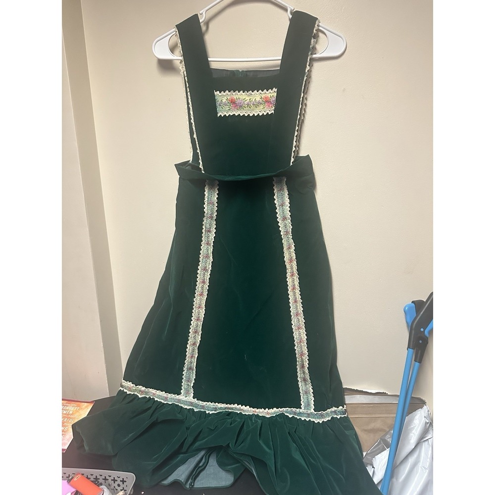 vintage 60s green velvet  Tank Top Overalls dress Size 8